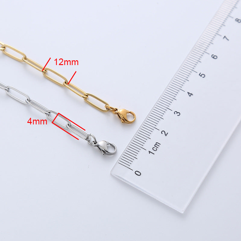 Simple Wide Stainless Steel Square Flattened Long Cross Chain