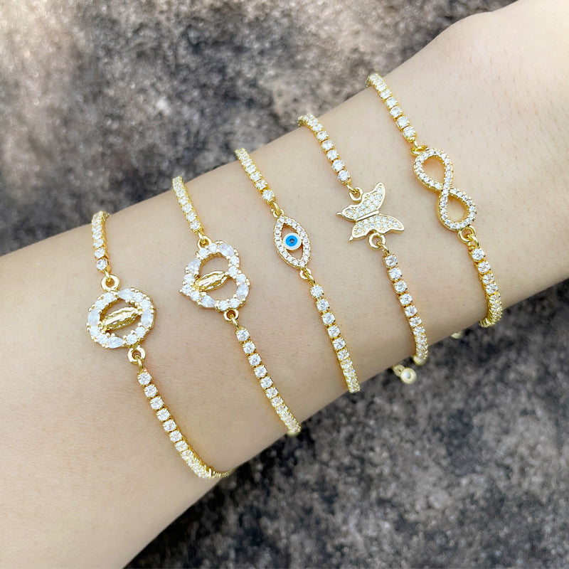 Simple Zircon Evil Eye Virgin Mary Butterfly 18K Gold Plated Bracelet