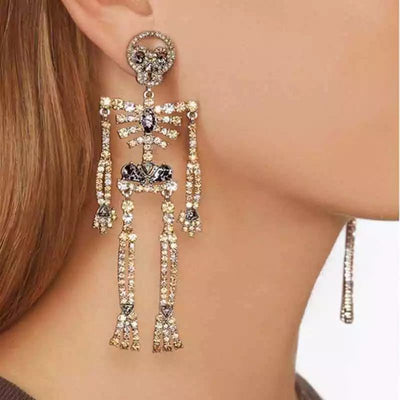 Skull Skeleton Rhinestone Drop Earrings for Halloween Party