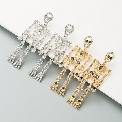 Skull Skeleton Rhinestone Drop Earrings for Halloween Party