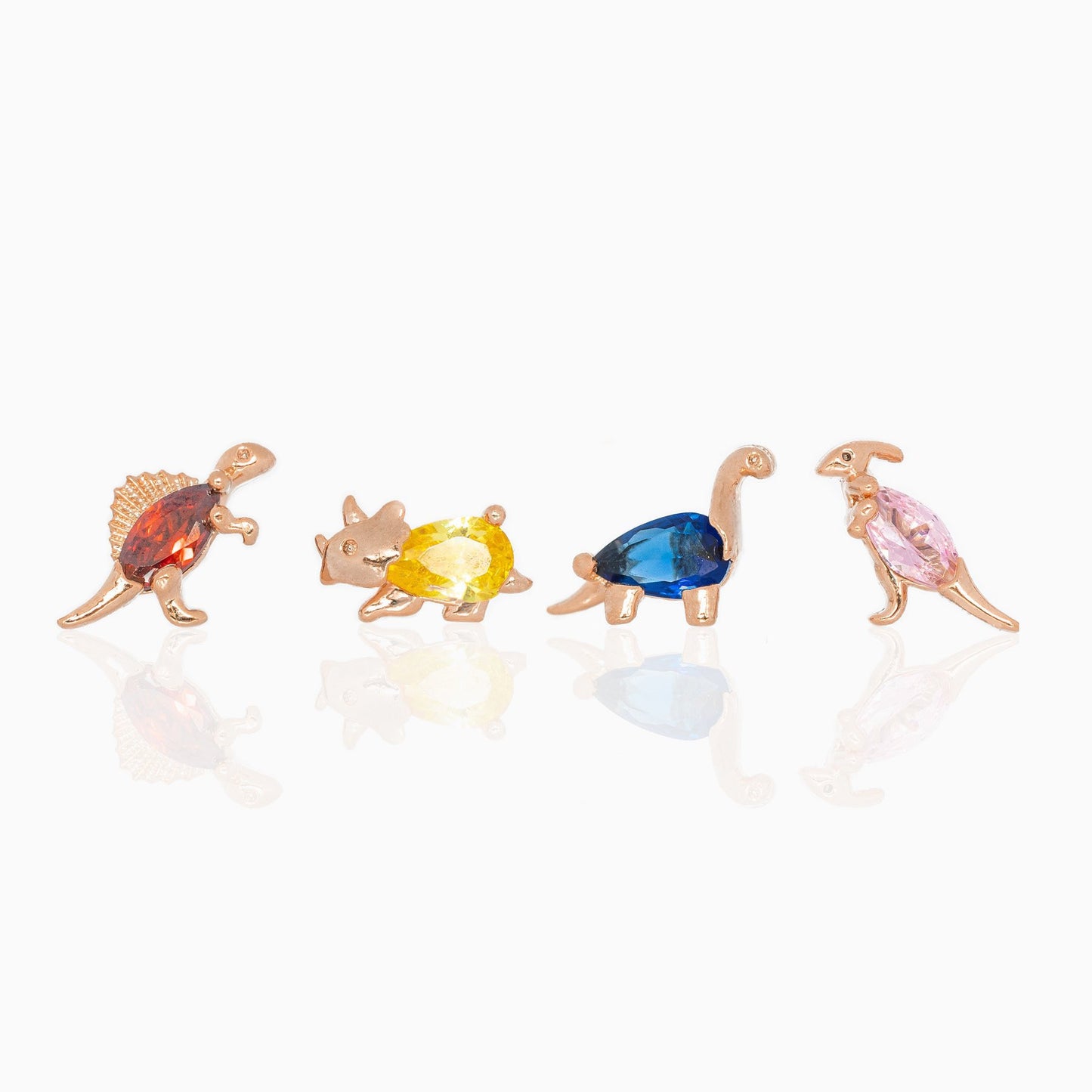 18K Gold Dinosaur and Tropical Animal Stud Earrings