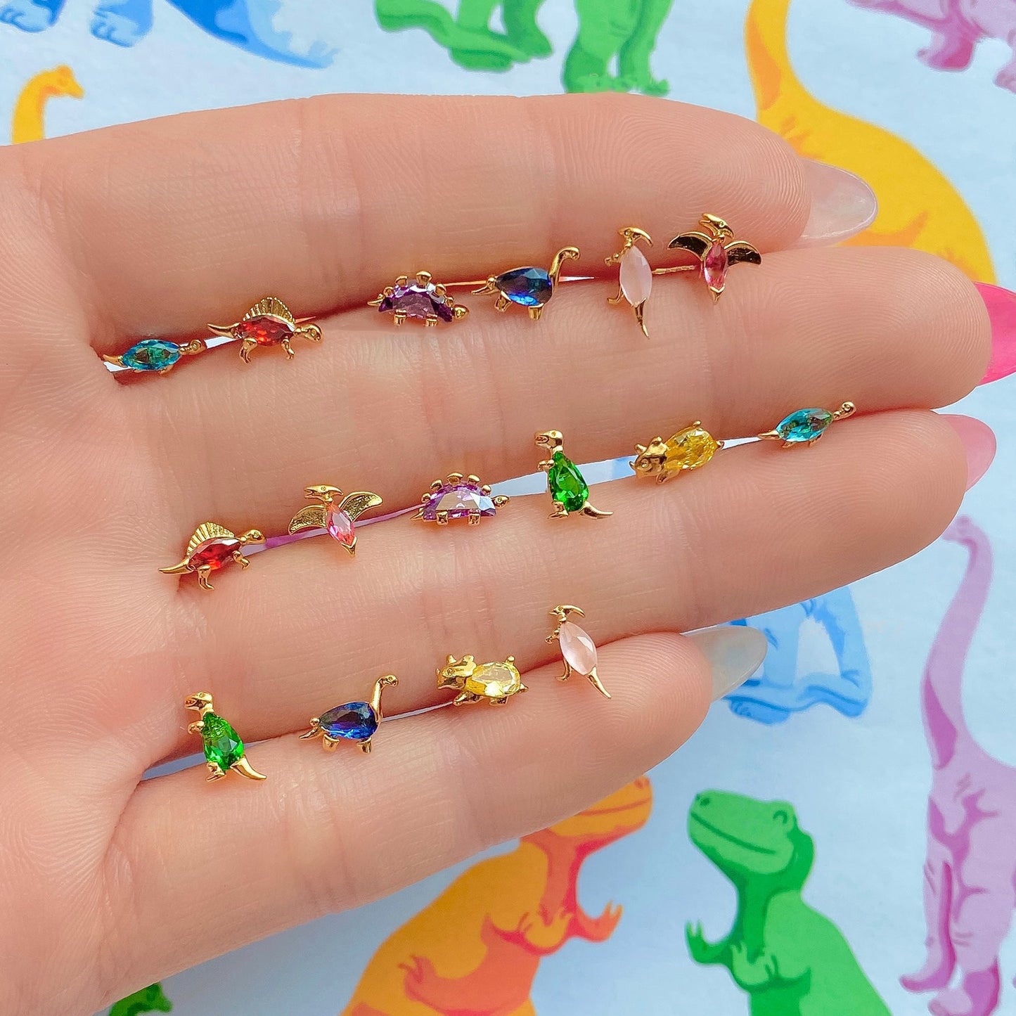 18K Gold Dinosaur and Tropical Animal Stud Earrings
