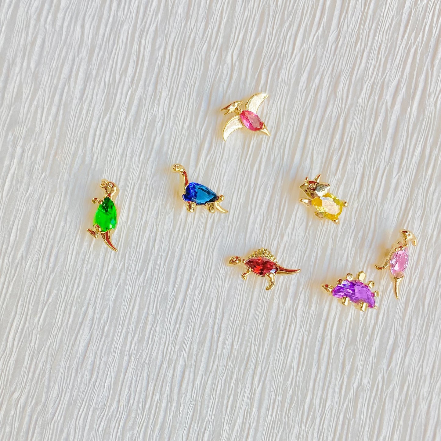 18K Gold Dinosaur and Tropical Animal Stud Earrings