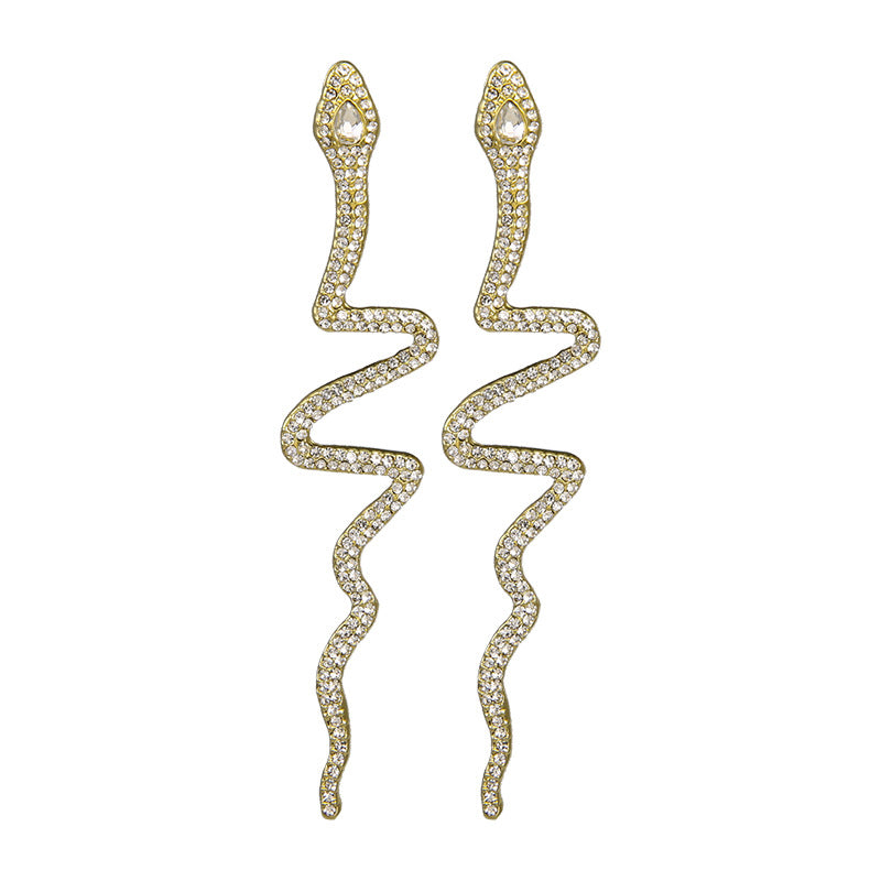 Snake-shaped Rhinestone Exaggerated Earrings New Korean Style Long Earrings Wholesale