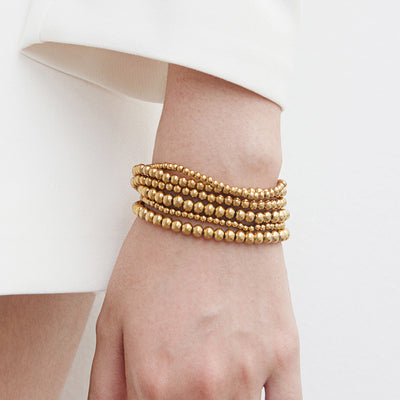 Stainless Steel Bead Elastic Leather Cord Stacked Women's Bracelet