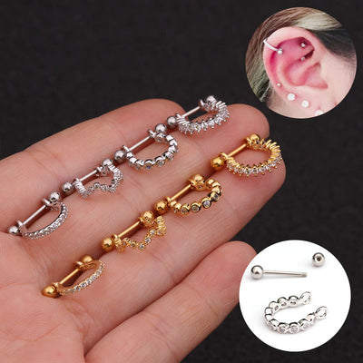 Stainless Steel Zircon Micro-inlaid U-Shaped Ear Bone Studs S925 Silver Earrings