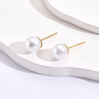 Stainless Steel Simple Pearl Stud Earrings with Hypoallergenic S925 Silver Post