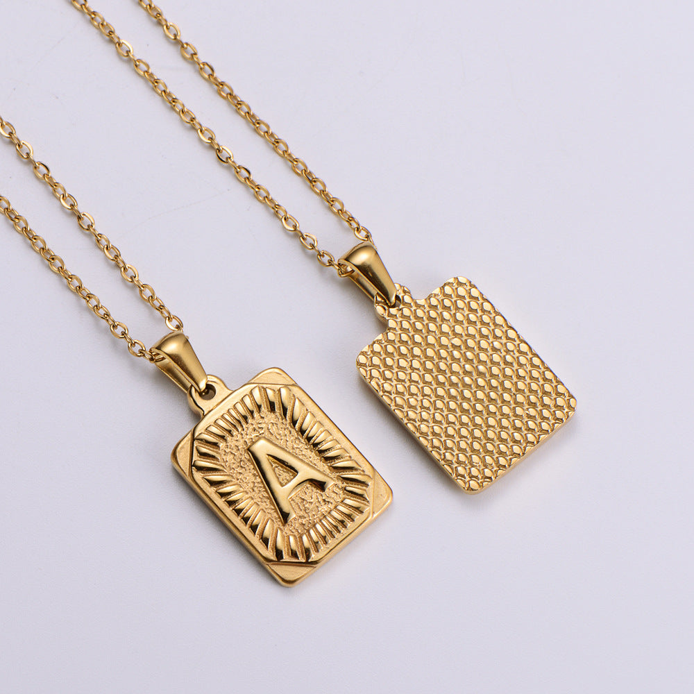 18K Gold Plated Stainless Steel Rectangular A-Z Letter Necklace