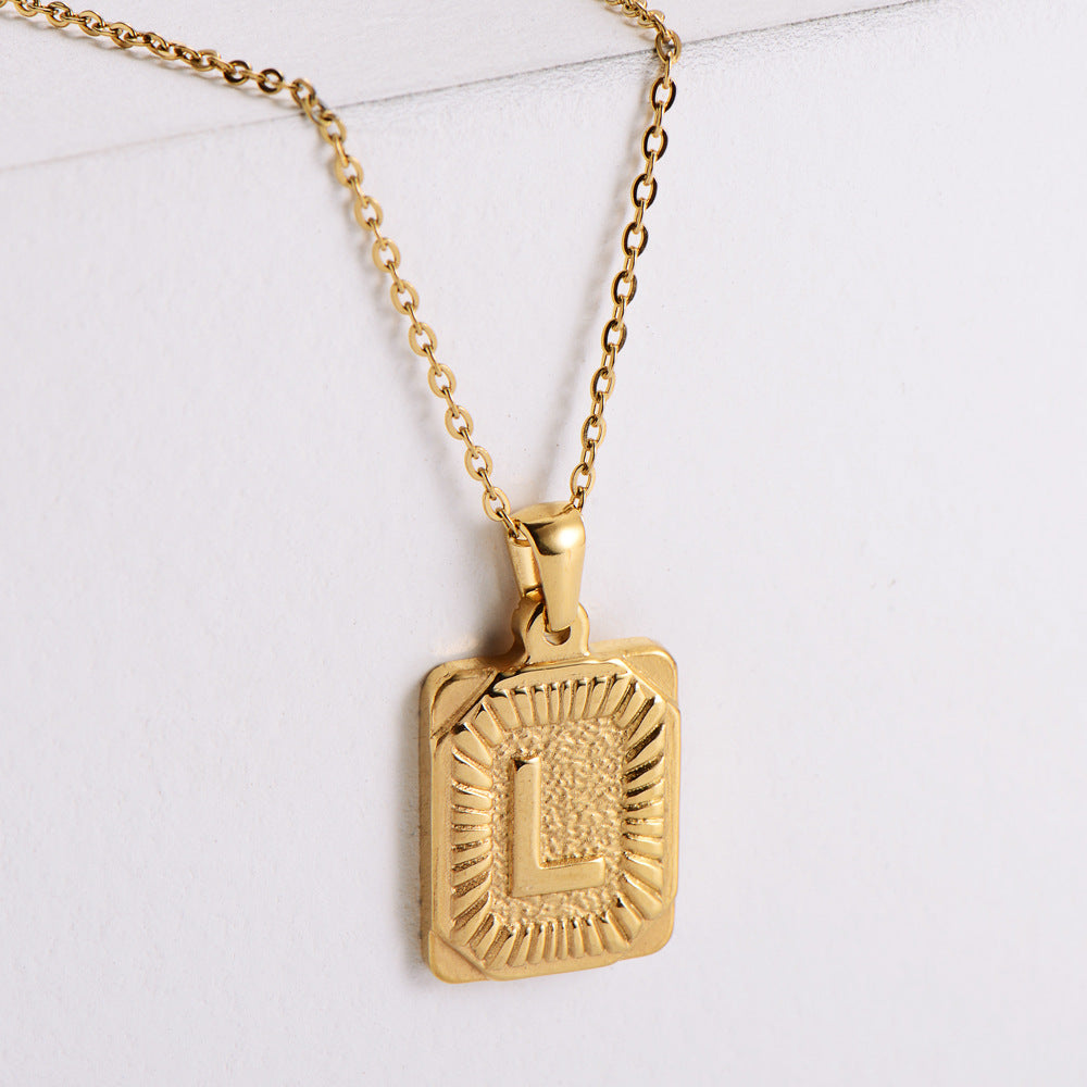 18K Gold Plated Stainless Steel Rectangular A-Z Letter Necklace