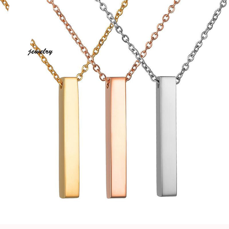 Stainless Steel Personalized Engraved Cylinder Pendant Necklace