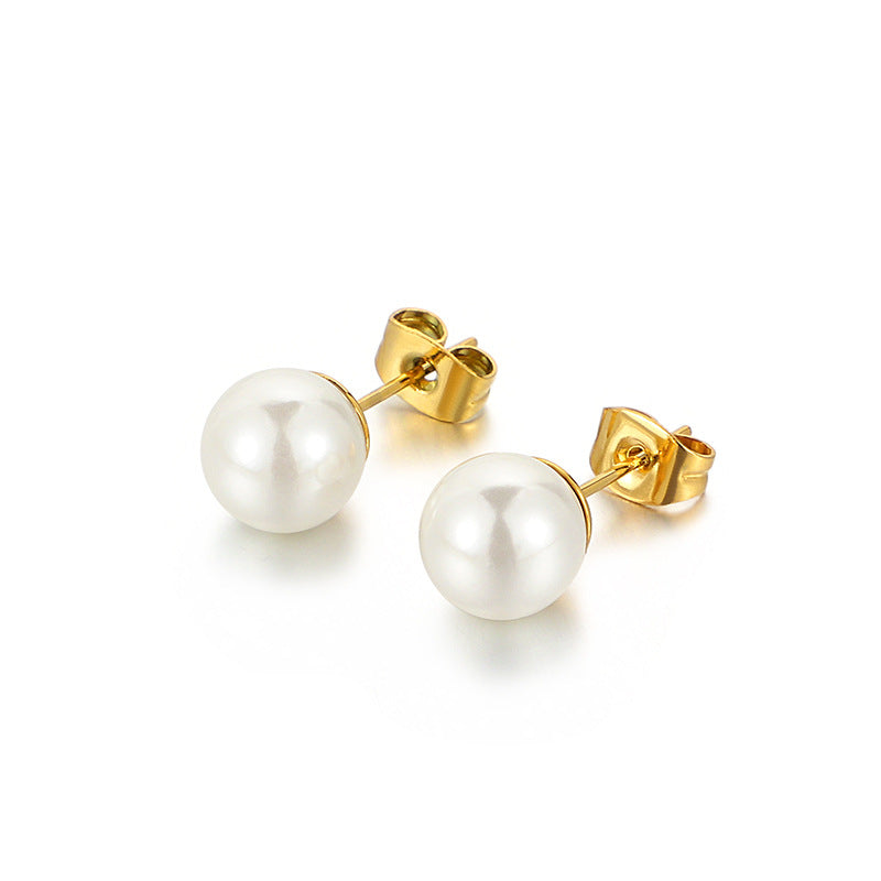 Stainless Steel Pearl Stud Earrings 925 Silver Vintage Style Jewelry