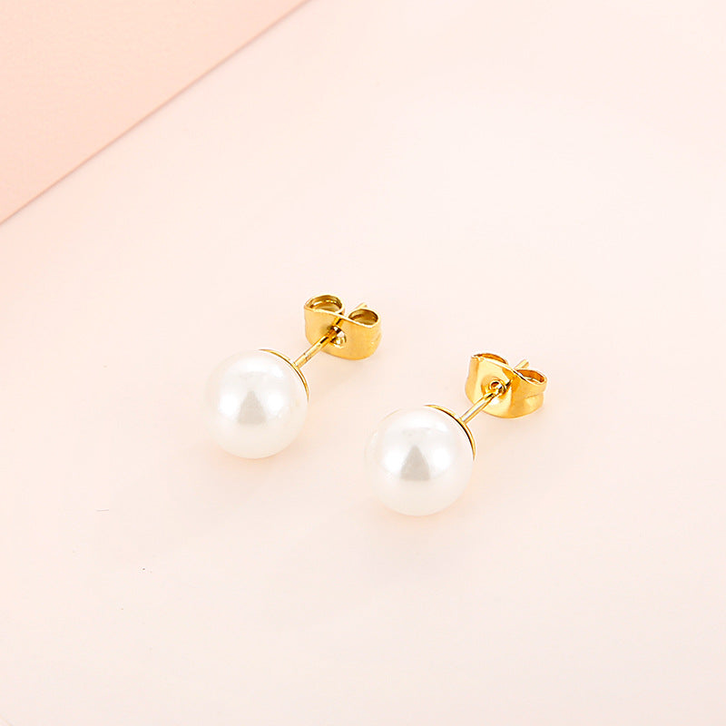 Stainless Steel Pearl Stud Earrings 925 Silver Vintage Style Jewelry