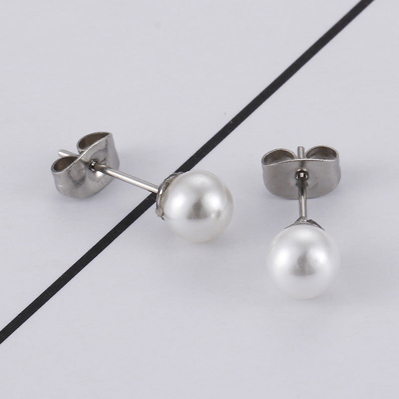 Stainless Steel Pearl Stud Earrings 925 Silver Vintage Style Jewelry