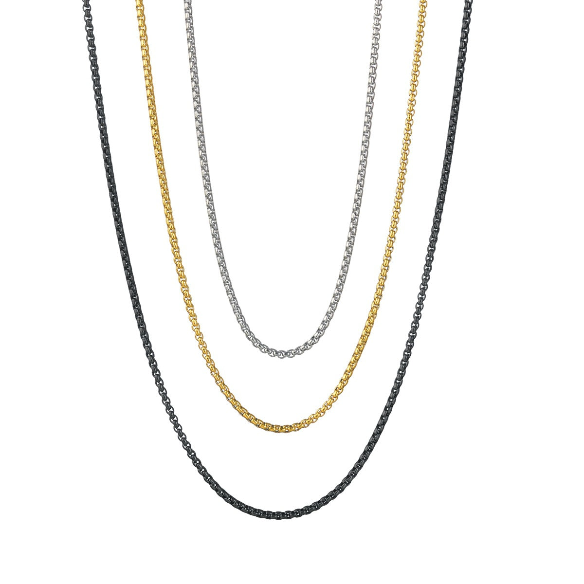 Stainless Steel Gold Box Chain Necklace and Bracelet Set