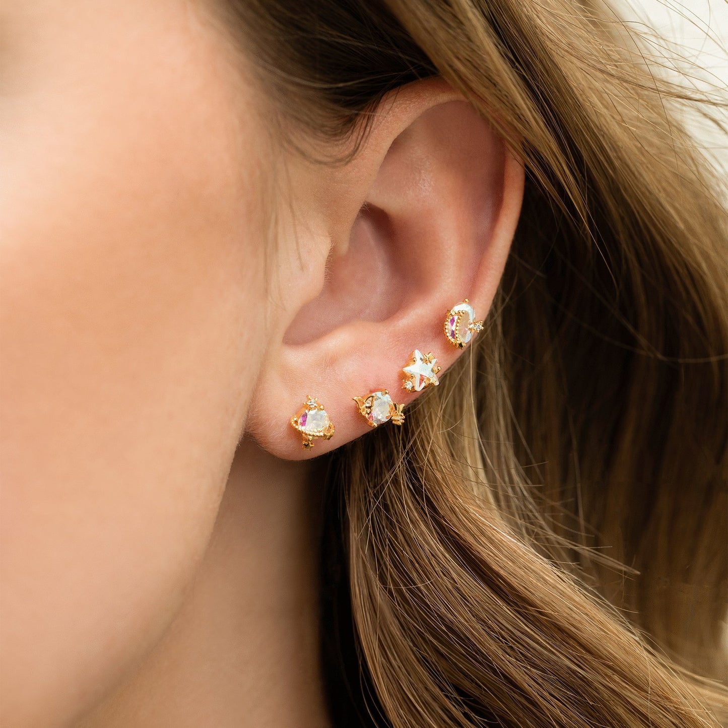 Starry Sky 18K Gold Plated Planet Moon Stud Earrings