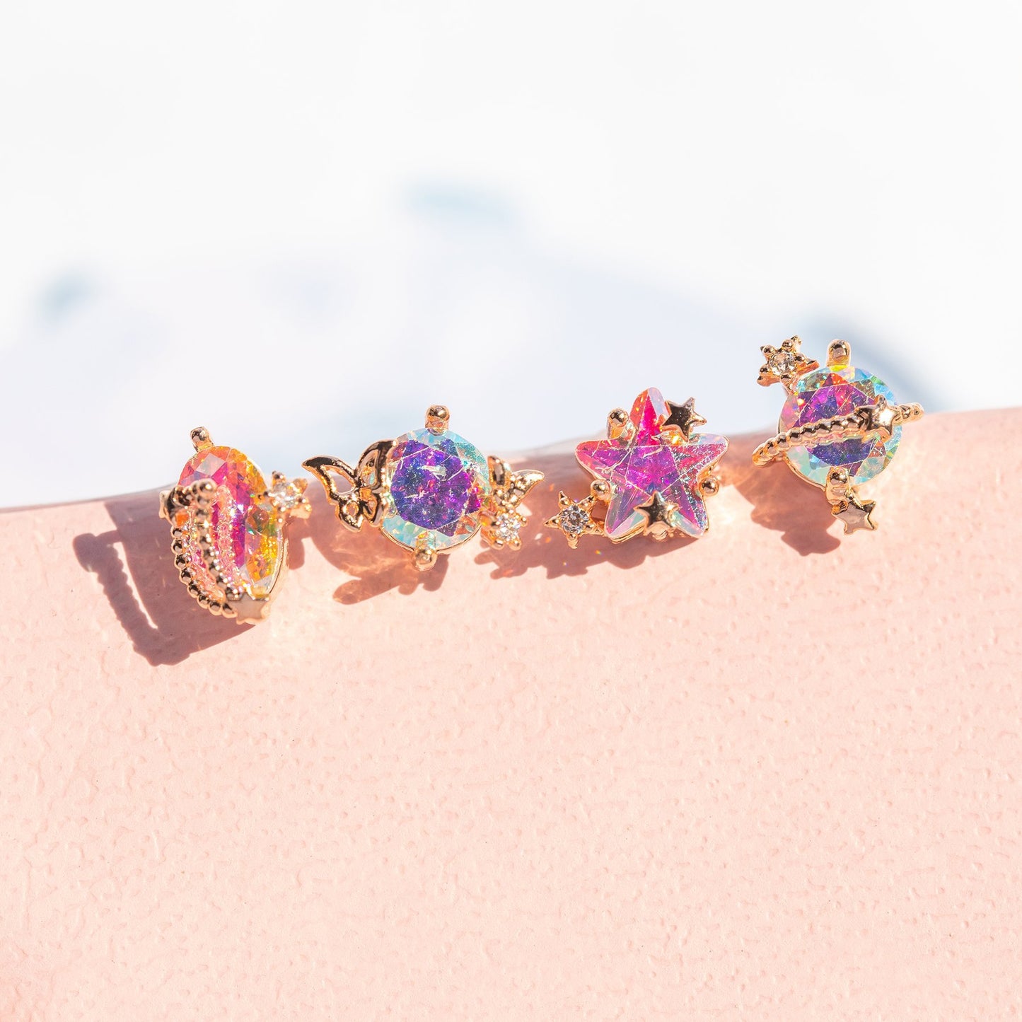 Starry Sky 18K Gold Plated Planet Moon Stud Earrings