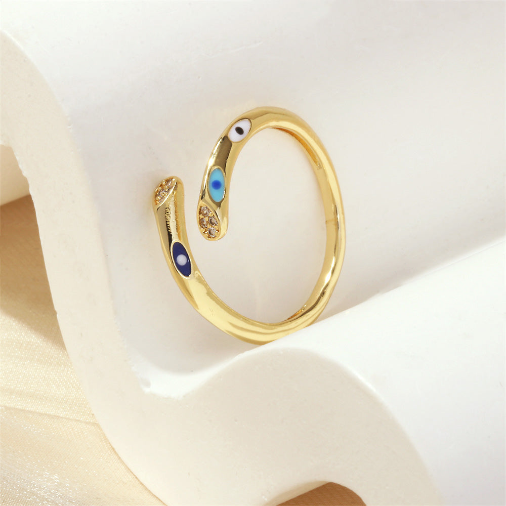 Streetwear Colorful Eye Zircon 18K Gold Plated Open Ring