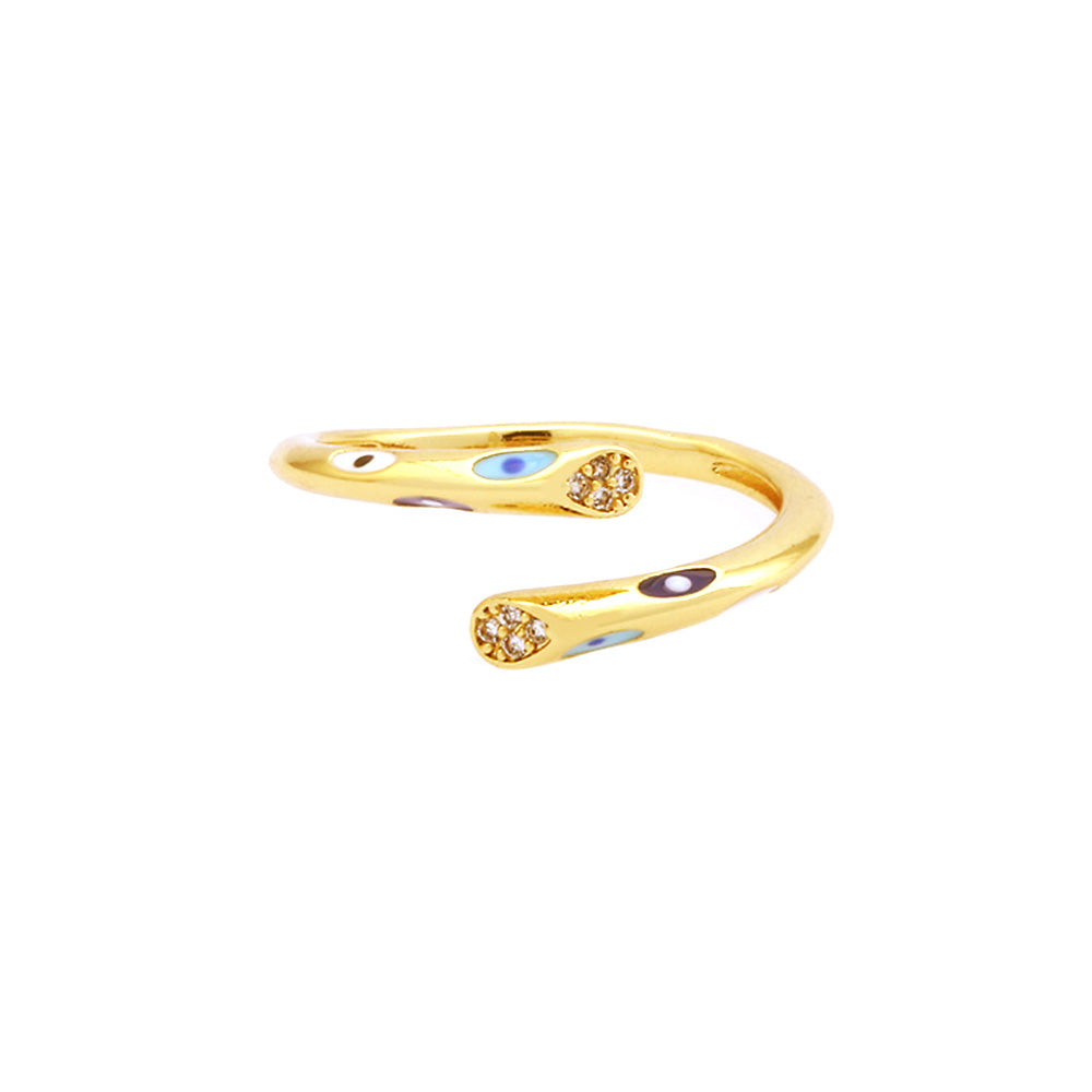 Streetwear Colorful Eye Zircon 18K Gold Plated Open Ring