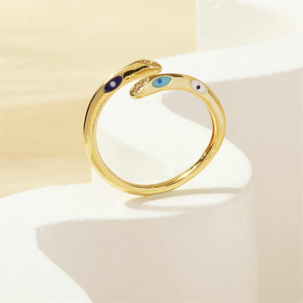 Streetwear Colorful Eye Zircon 18K Gold Plated Open Ring