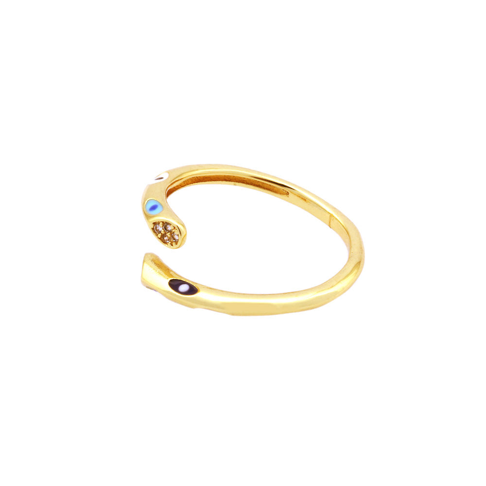 Streetwear Colorful Eye Zircon 18K Gold Plated Open Ring