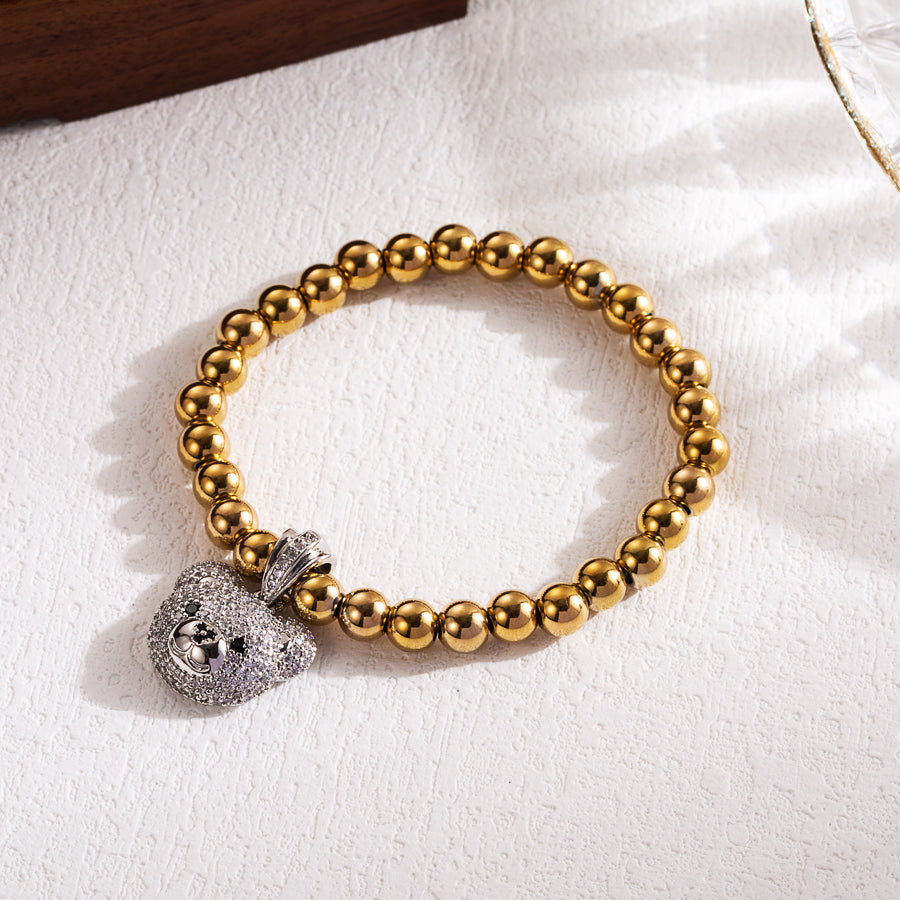 Sweet Bear 18K Gold Plated Stainless Steel Beaded Bracelet