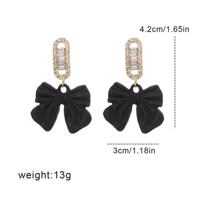 Sweet Bow Knot Rhinestone Drop Earrings with S925 Silver Needle - Black Butterfly Design 2023 Edition