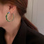 Sweet C Shape Oval Rhombus Metal Inlay Zircon Women'S Ear Studs