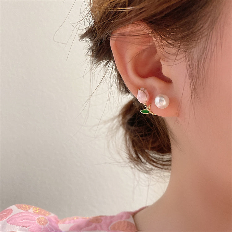 Sweet Flower Alloy Artificial Pearls Earrings 1 Pair