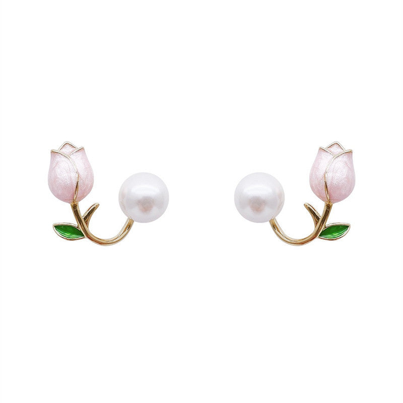 Sweet Flower Imitation Pearl Alloy Plating Women'S Ear Studs