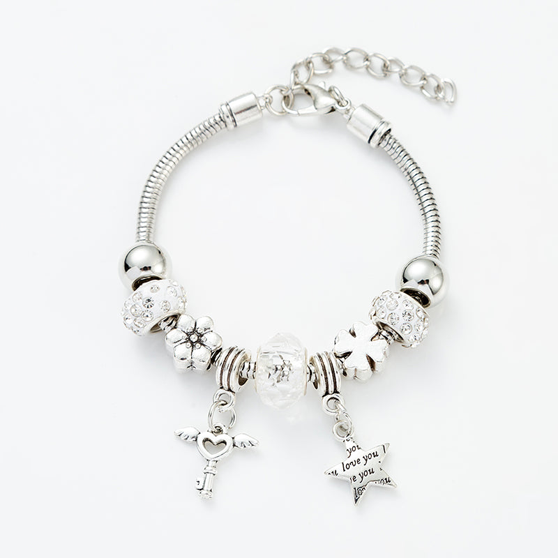 Sweet Geometric Star Beaded Floral Love Bracelet in Titanium Steel