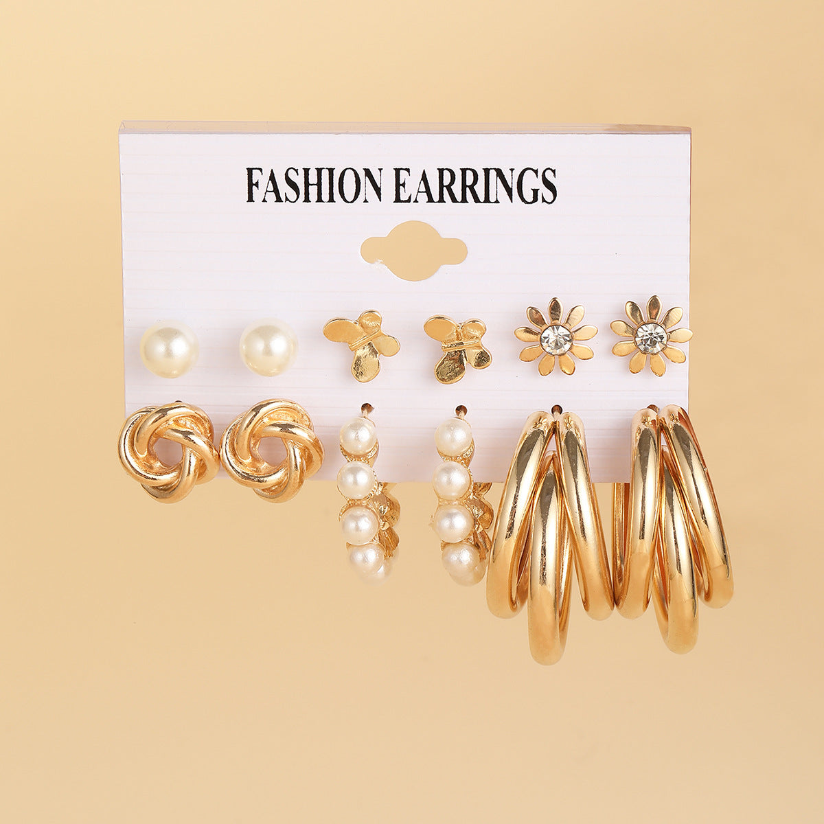 Sweet Geometric Heart Shape Flower Alloy Plating Artificial Pearls Rhinestone Earrings Ear Studs 6 Pieces