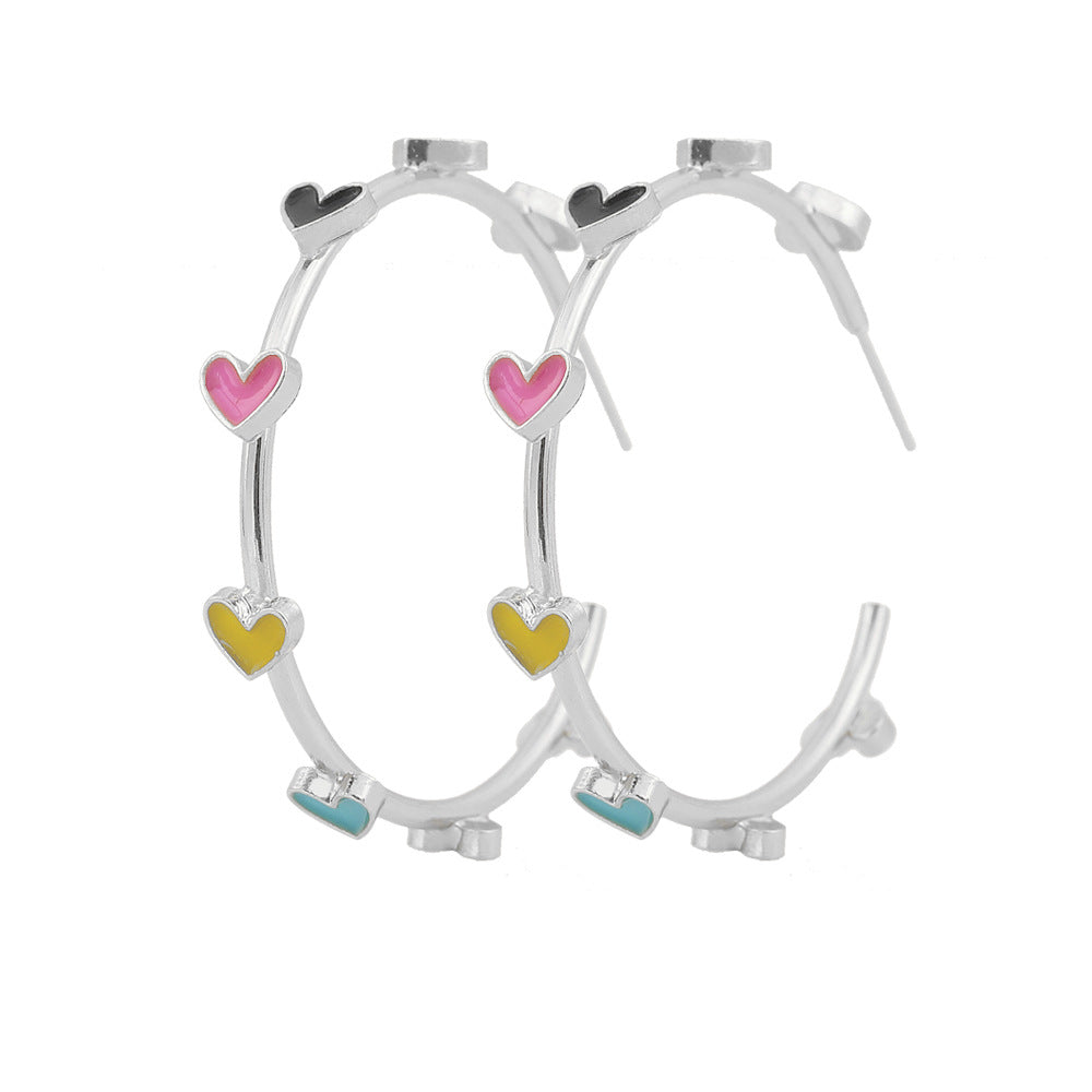 Sweet Heart Shape Multicolor Alloy Hoop Earrings for Women