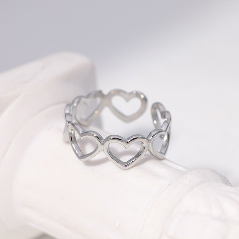 Sweet Heart Hollow Stainless Steel Open Ring - Minimalist Couple Design