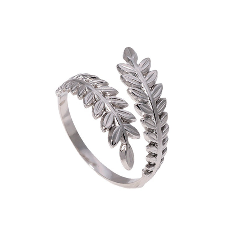 Sweet Leaf Adjustable Stainless Steel Ring