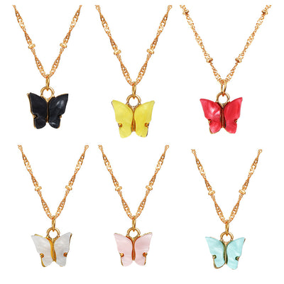 Sweet New Acrylic Butterfly Simple Sweet Beauty Alloy Pendant Necklace For Women