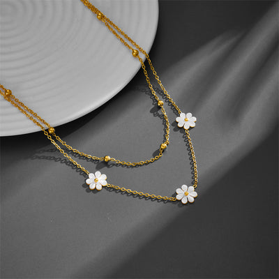 Sweet Pastoral Flower Titanium Steel Plating Layered Necklaces