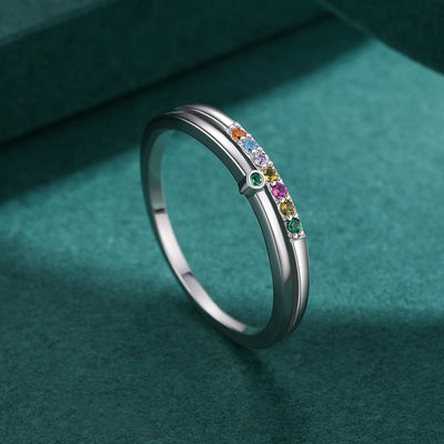 Sweet Rainbow Sterling Silver Inlay Zircon Double Layer Rings