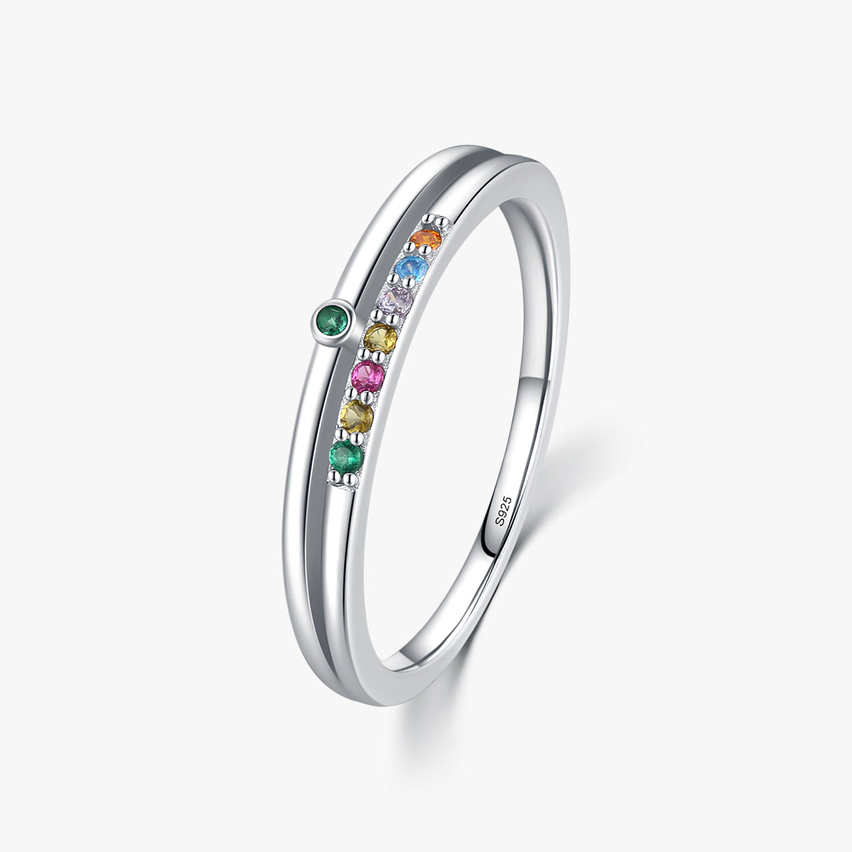 Sweet Rainbow Sterling Silver Inlay Zircon Double Layer Rings