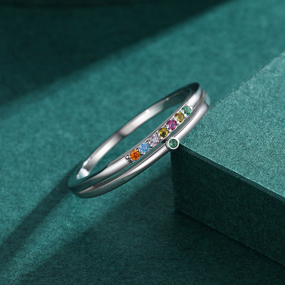 Sweet Rainbow Sterling Silver Inlay Zircon Double Layer Rings