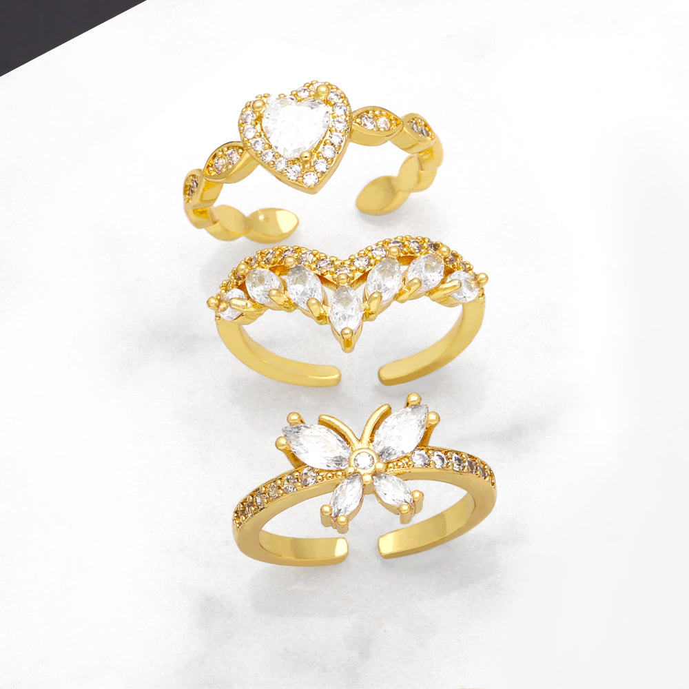 Sweet Simple Heart & Butterfly 18K Gold Plated Open Ring with Zircon Inlay