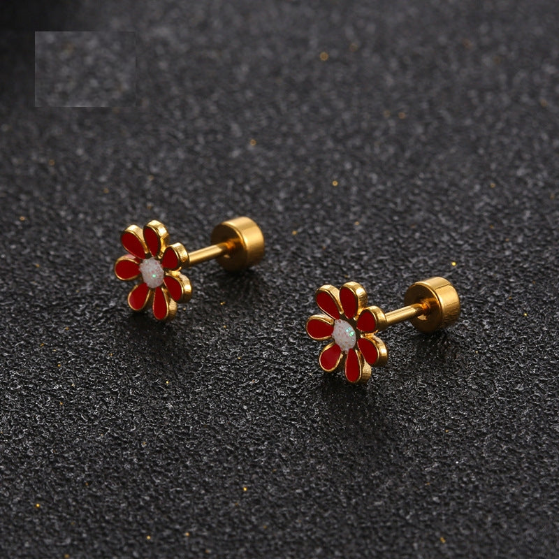 Three-Dimensional Petal Flower Titanium Steel Earrings and Ear Clip