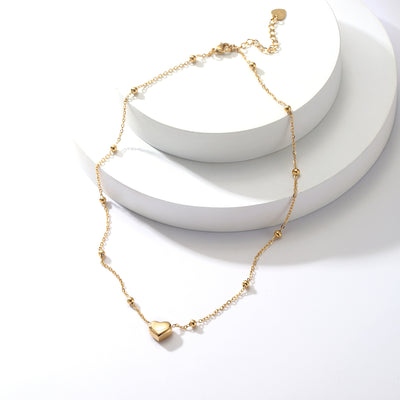 Titanium Steel Fashion Gold Simple Heart Pendant Bead Necklace