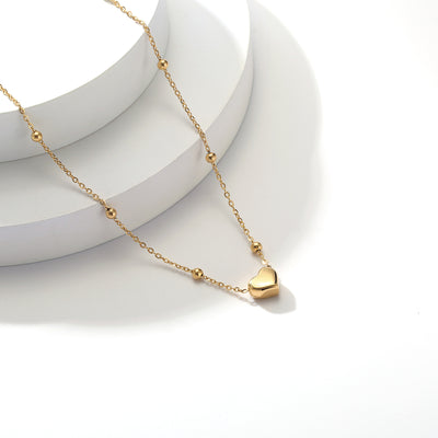 Titanium Steel Fashion Gold Simple Heart Pendant Bead Necklace
