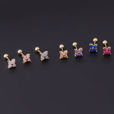 Titanium Steel Thin Rod Color Zircon Ear Bone Stud Korean Style Screw Ball Stud Earrings Single