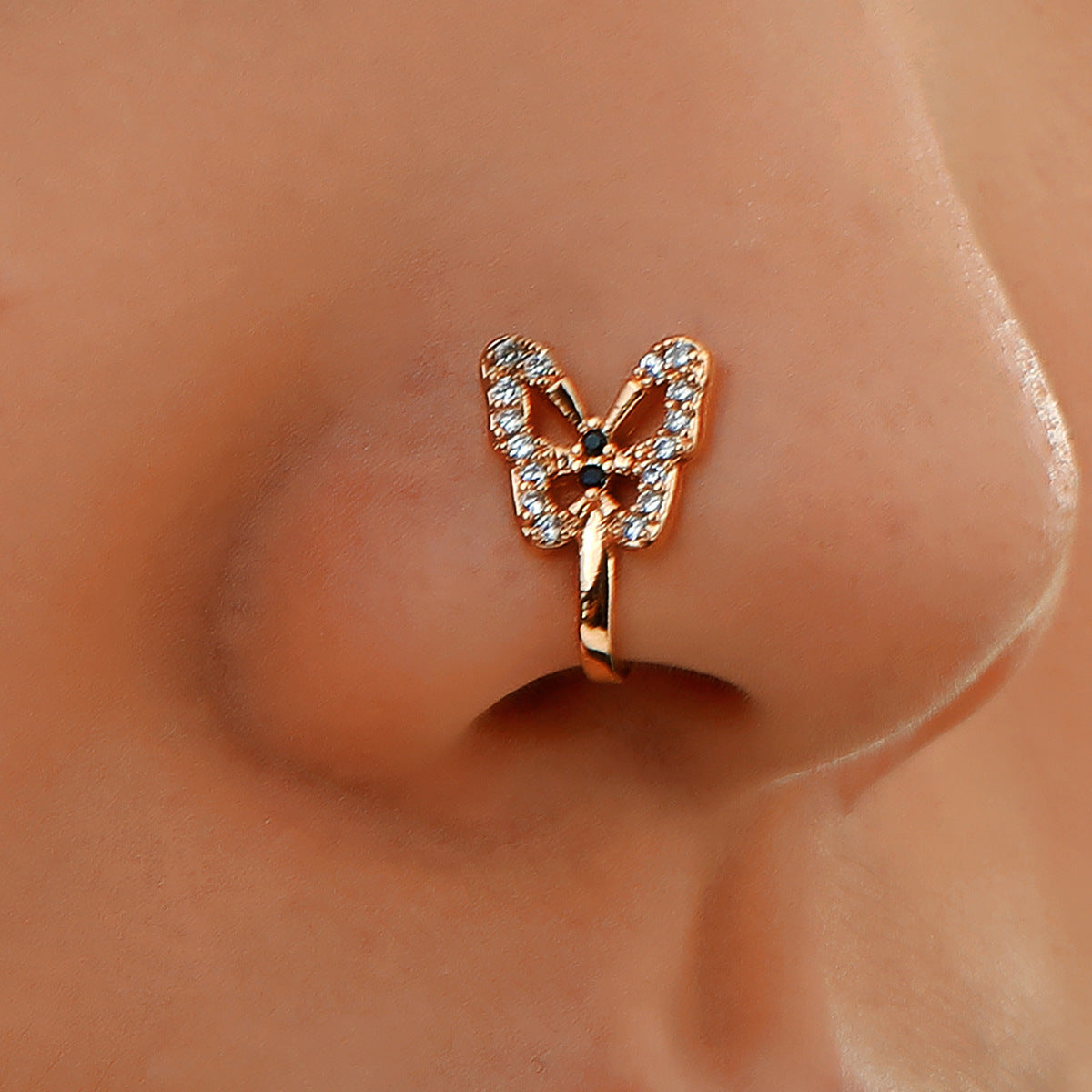 U-Shaped Diamond Butterfly Copper Nose Clip Piercing Jewelry