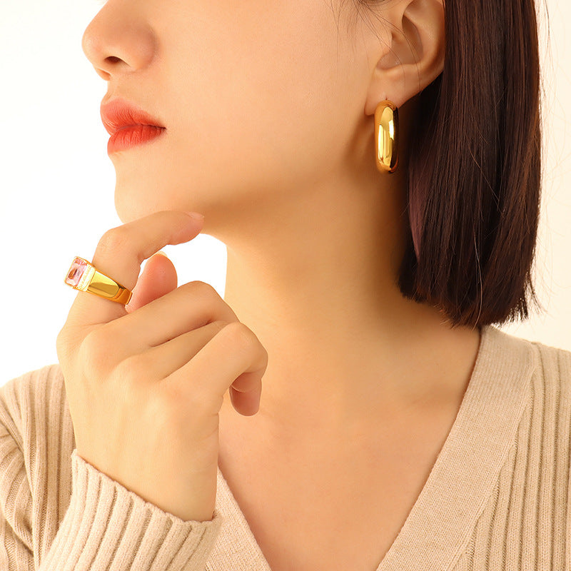 U-Shaped Geometric Gold-Plated Titanium Steel Earrings for Women