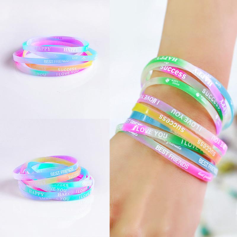 Unisex Geometric Silicone Letter Bracelets - Fashion Printed Rubber Wristbands