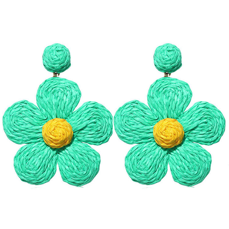 Vacation Flower Raffia Handmade Women'S Drop Earrings