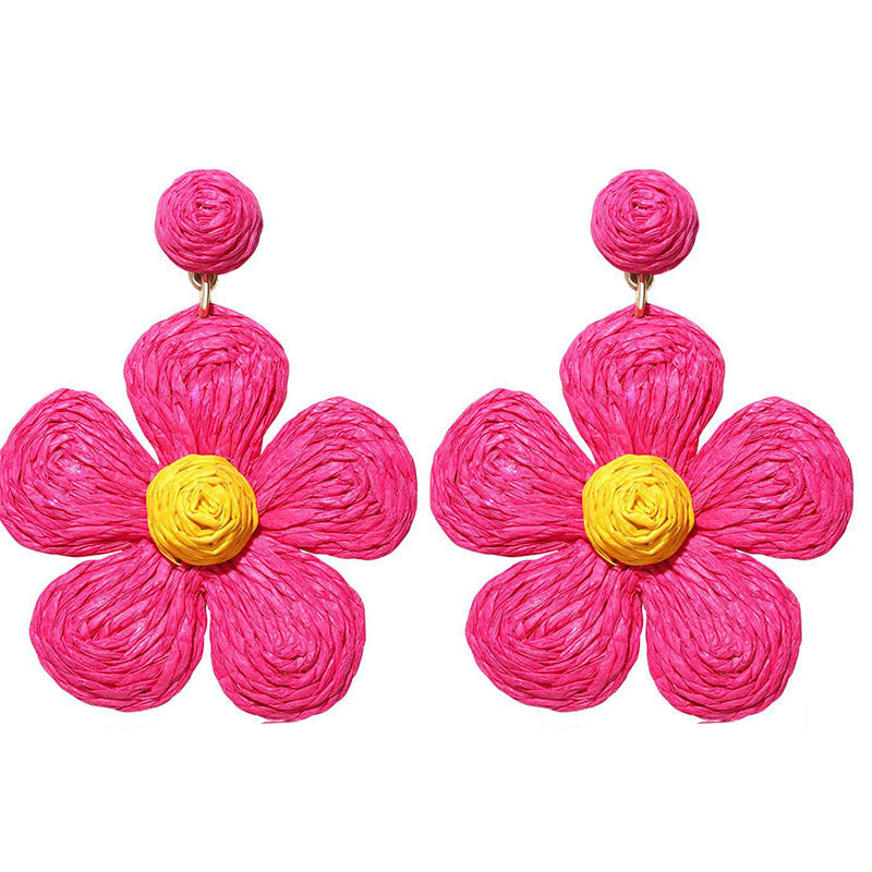 Vacation Flower Raffia Handmade Women'S Drop Earrings