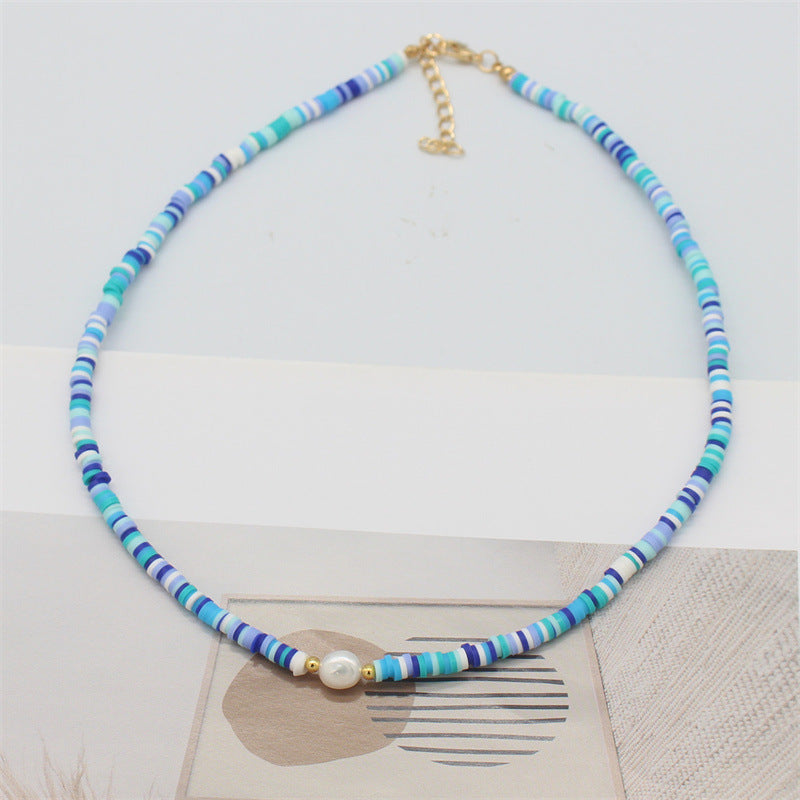 Bohemian Geometric Pearl Beaded Clay Necklace for Women